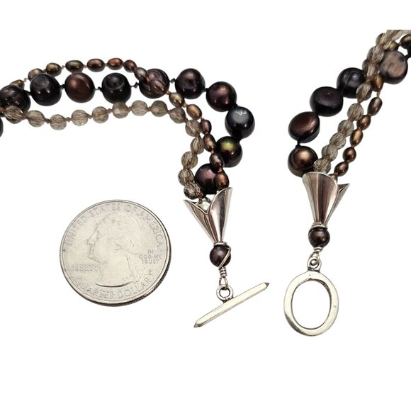 Sterling Peacock  Fresh Water & Seed Pearls, Knotted Multi-Strand Necklace, J48 - Picture 5 of 7